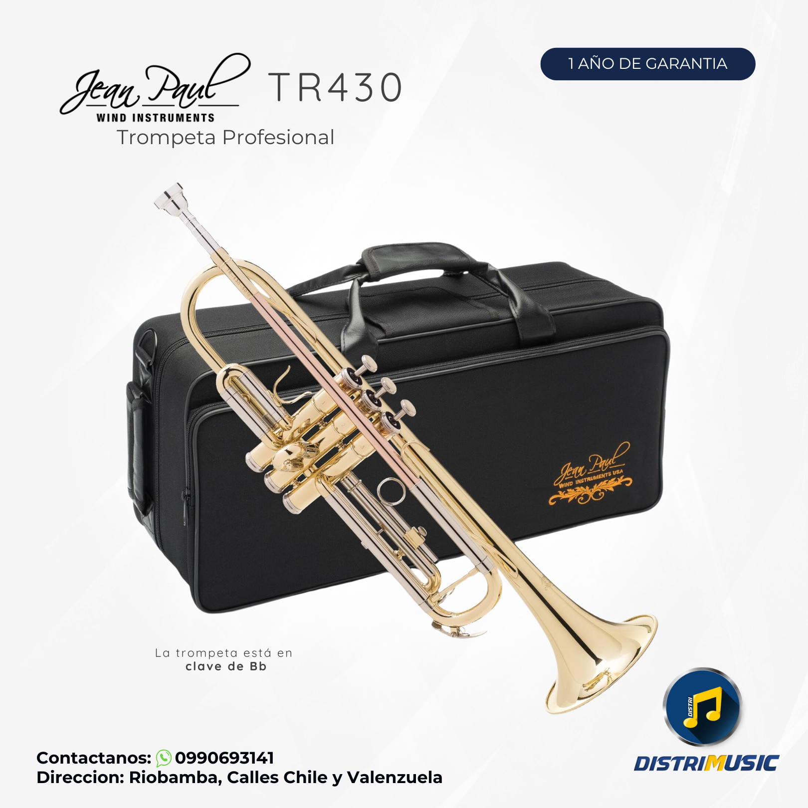Trompeta Profesional JEAN PAUL USA TR-430 | Latón lacado con tubo de plomo de latón rosa